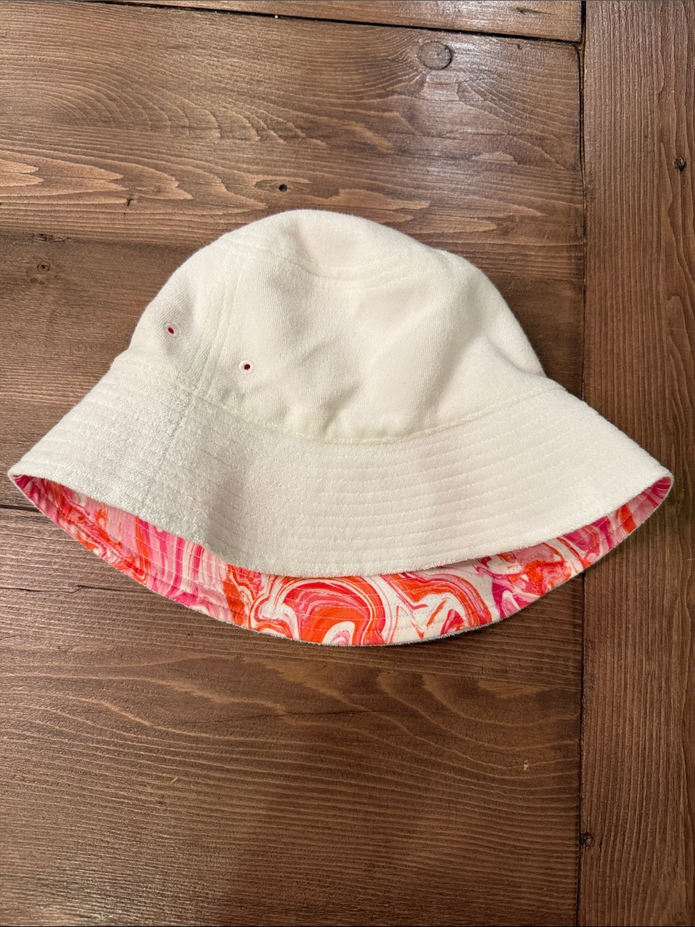 Reversible JMCL Bucket Hat - Cream with Pink Swirl Trim